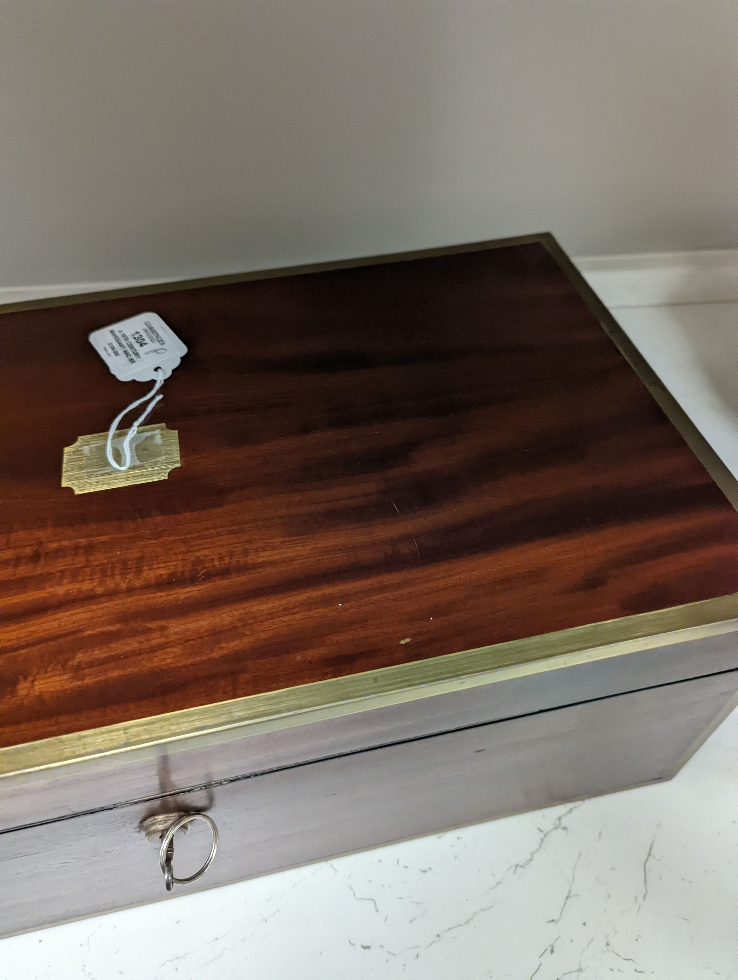 A 19th century mahogany and brass mounted writing slope, 51cm